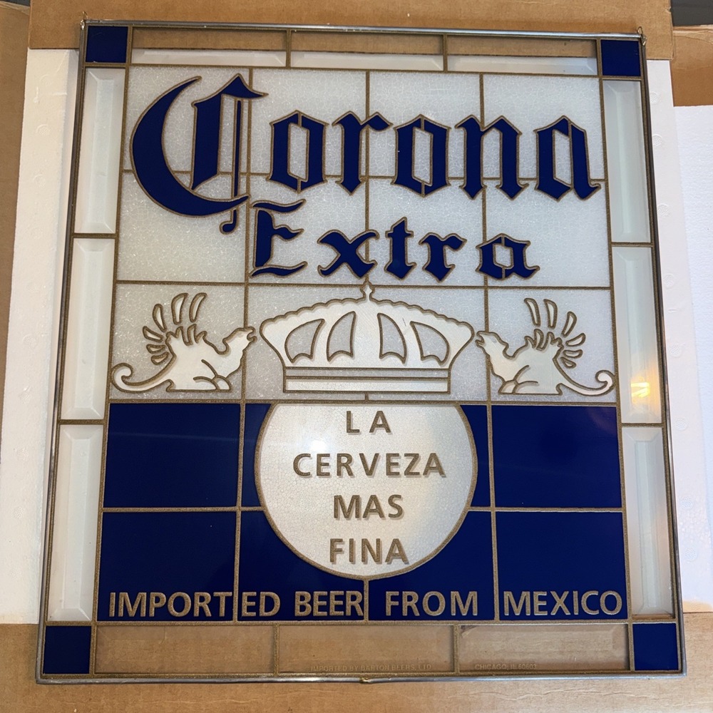 Corona Beer Stained Glass Window Sign Light Shines Tiki Beach Bar New